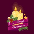 Christmas illustration of candles, holly, mistletoe and ribbons. Merry Christmas Royalty Free Stock Photo